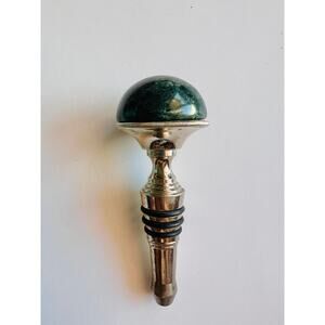 Vintage Green Marble Wine Stopper Stainless Barware Heavy Stone